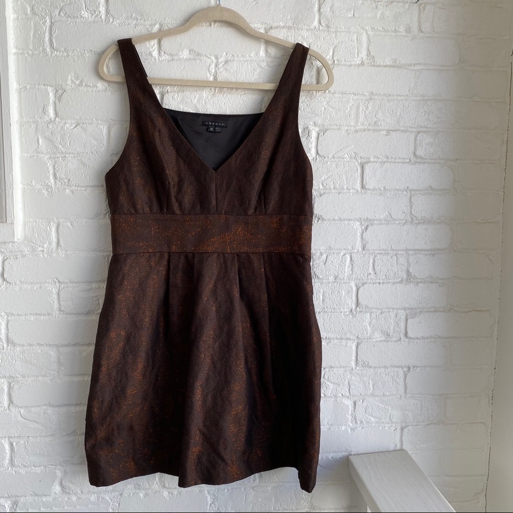 Theory Rakia Brown Metallic Mini Dress Size 10